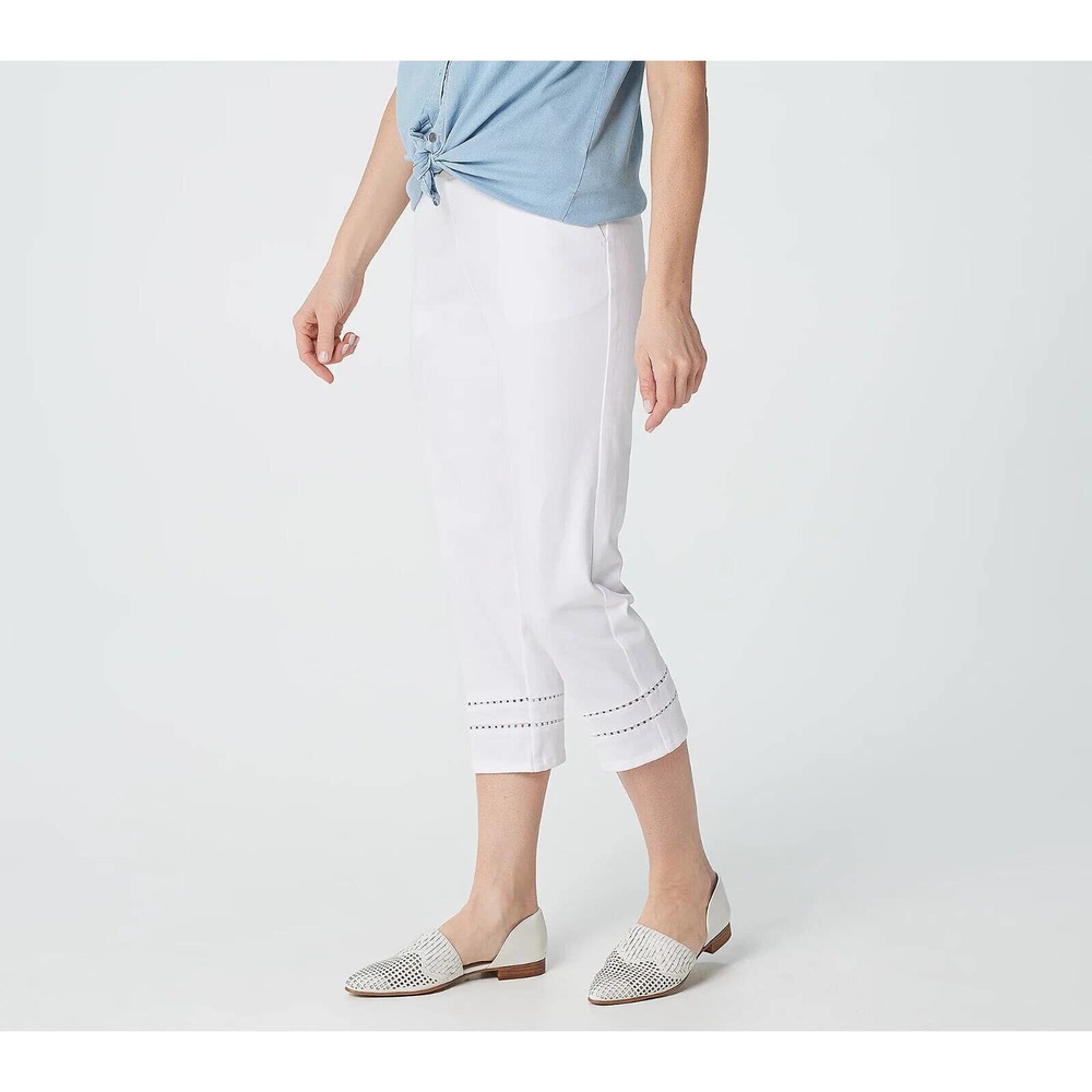Denim & Co Twill Crop Pants Lace Hem White Size 22 NWOT